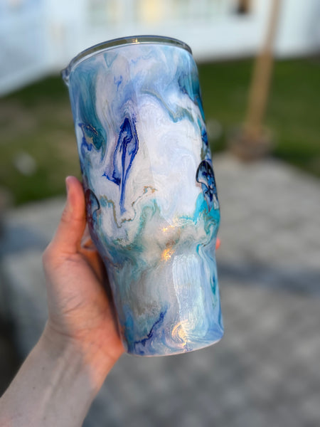 Blue Floral Bull 24oz Tumbler RTS