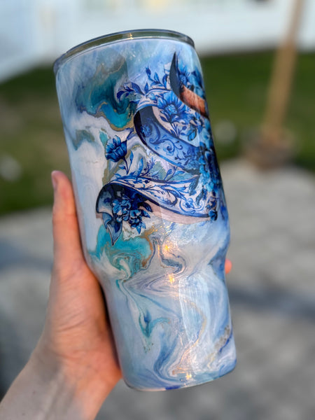 Blue Floral Bull 24oz Tumbler RTS