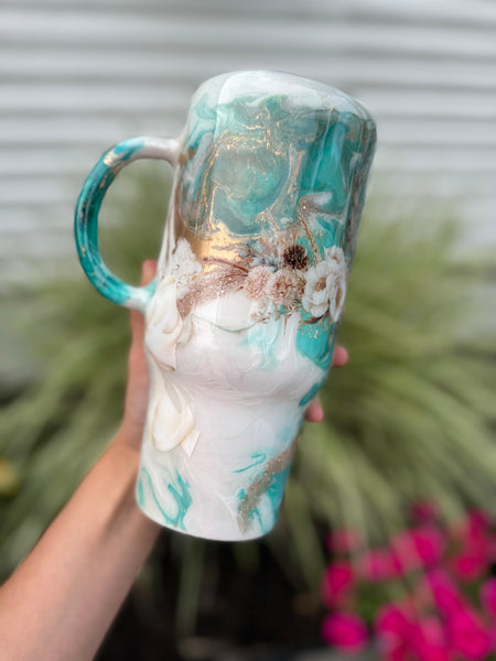 Marble Teal with Horse 32oz Tumbler RTS *needs 1 more coat*