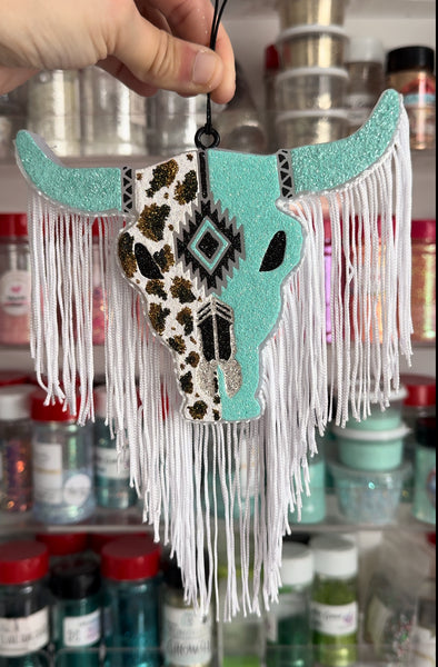 Teal Split Bull Skull Freshie RTS