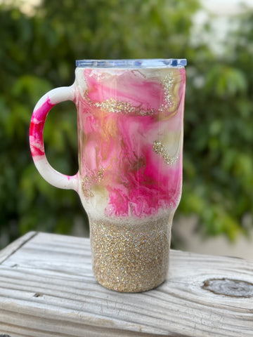 Pink and Gold Ink Swirl 24oz Tumbler RTS