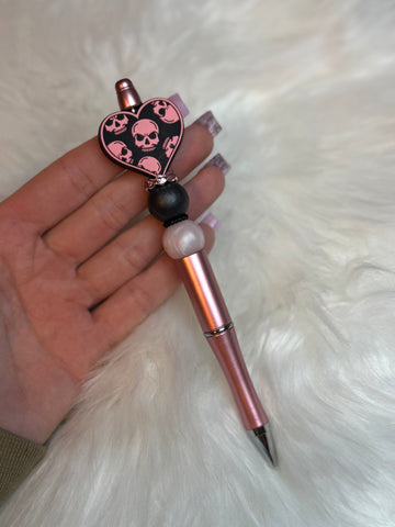 Pink Heart Skulls Pen