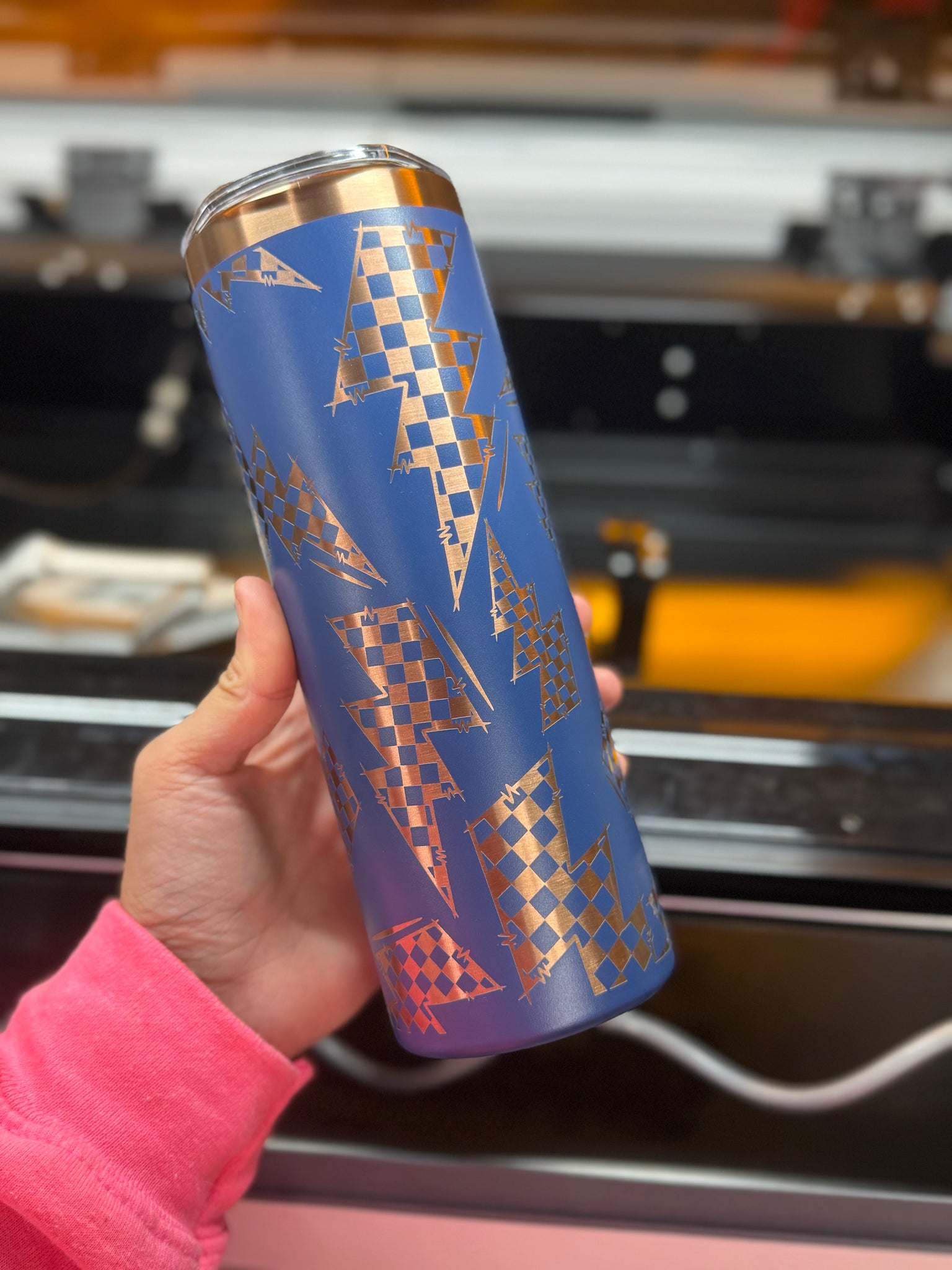 Checkered Bolts Engraved Tumbler