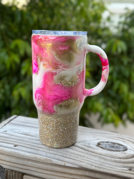 Pink and Gold Ink Swirl 24oz Tumbler RTS