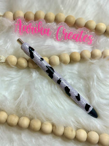 Lilac Dreams Cow Print Glitter Pen