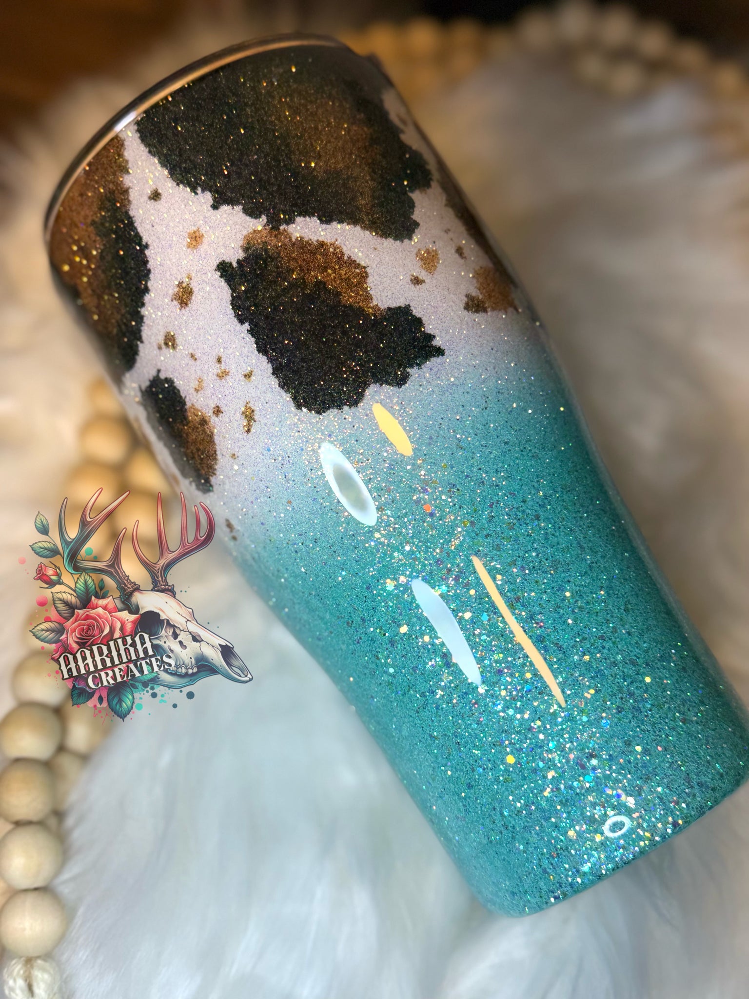 Cow Print Glitter Tumbler RTS