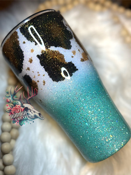 Cow Print Glitter Tumbler RTS