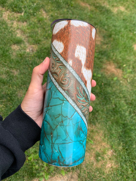 Cowhide Turquoise Tumbler