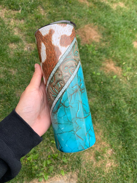 Cowhide Turquoise Tumbler